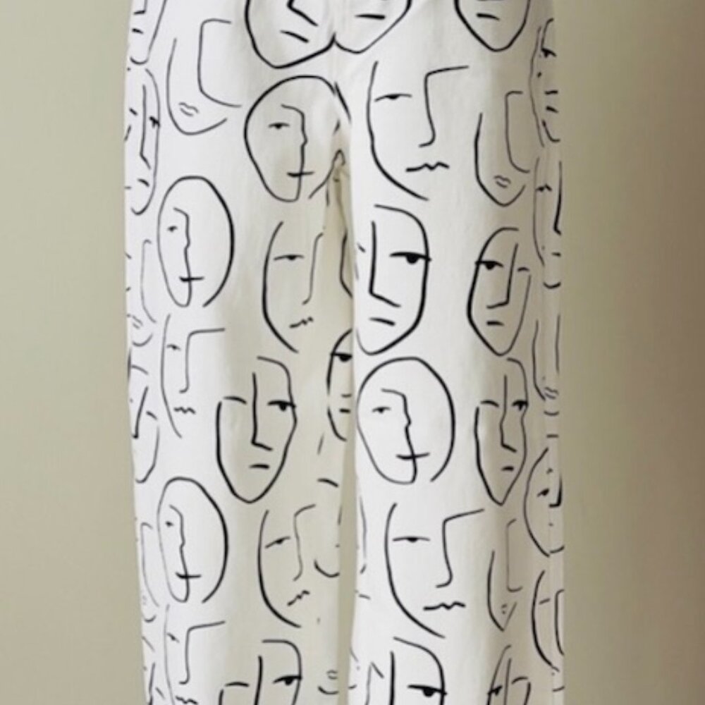 Shekou "Little Things" white denim jeans with a black abstract face print - Picture 5 of 9